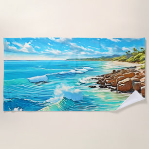 Coastal Rock Scene Design Beach Towel