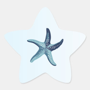 Coastal Romance Blue Watercolor Starfish Wedding  Star Sticker