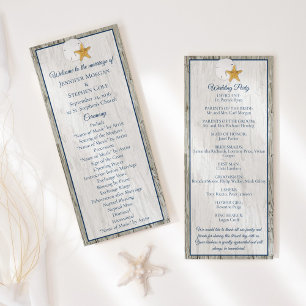 Coastal Rustic Driftwood Sand Dollar Wedding Programme