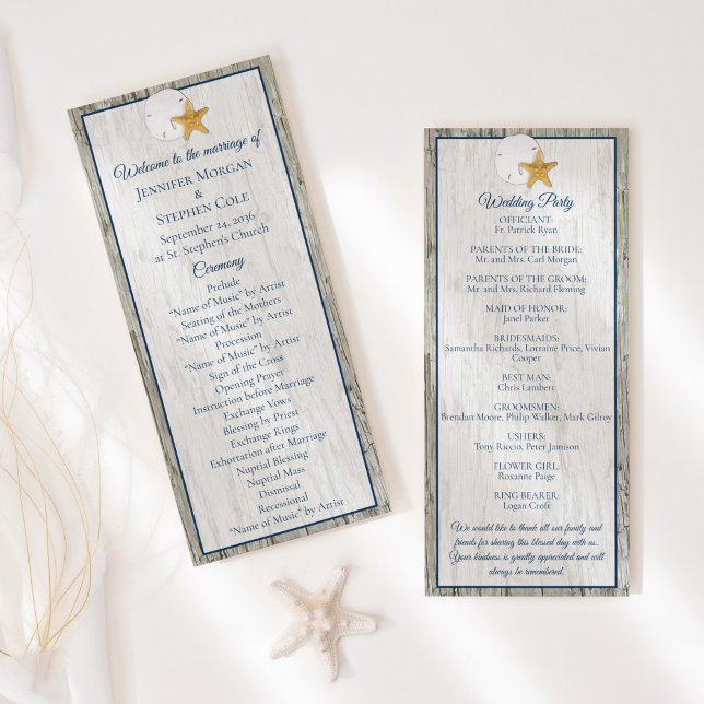 Coastal Rustic Driftwood Sand Dollar Wedding  Programme (Creator Uploaded)