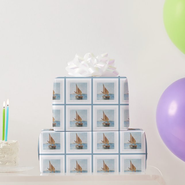 Coastal Sailboat Gift Wrap – Nautical Blue Hampton (Party Gifts)