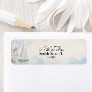 Coastal Sailboat Scene Pastel Blue Beige