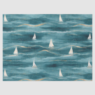 Coastal Sailboat Waves Nautical Pattern (3) Tissue Paper