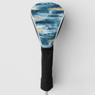 Coastal Sailboat Waves Nautical Pattern (4) Golf Head Cover