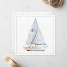 Coastal Sailboat With Blue Stripe Sail Personalise