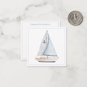 Coastal Sailboat With Blue Stripe Sail Personalise Card