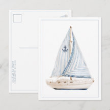 Coastal Sailboat With Blue Stripe Sail Personalise