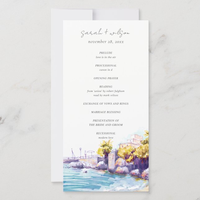 Coastal Sand Beach Rocky Seascape Wedding Program Thank You Card (Front)