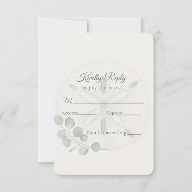 Coastal Sand Dollar Wedding  RSVP Card (Front)