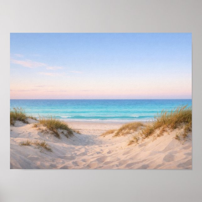 Coastal Sand Dunes Beach Poster - Pastel Sunset (Front)
