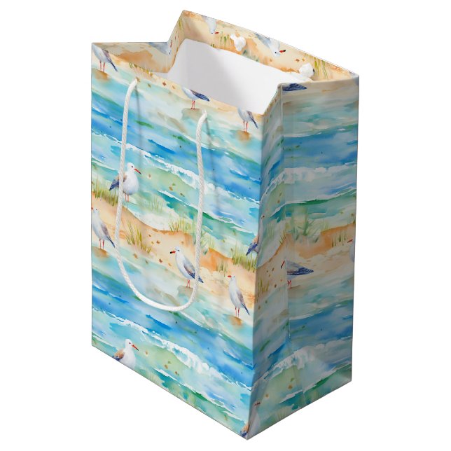 Coastal Sandpiper Shoreline Pattern (1) Medium Gift Bag (Front Angled)