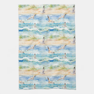 Coastal Sandpiper Shoreline Pattern (2) Tea Towel