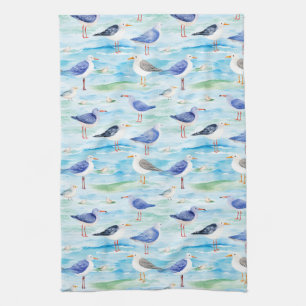 Coastal Sandpiper Shoreline Pattern (3) Tea Towel