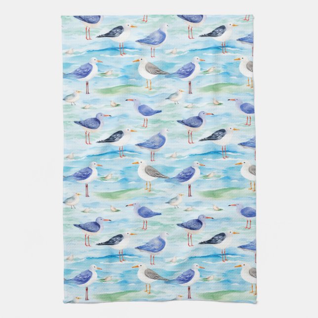 Coastal Sandpiper Shoreline Pattern (3) Tea Towel (Vertical)