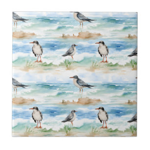 Coastal Sandpiper Shoreline Pattern (4) Tile