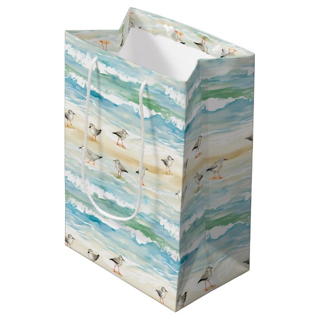 Coastal Sandpiper Shoreline Pattern (5) Medium Gift Bag (Front Angled)