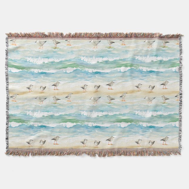 Coastal Sandpiper Shoreline Pattern (5) Throw Blanket (Front)