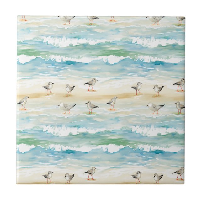Coastal Sandpiper Shoreline Pattern (5) Tile (Front)