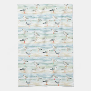 Coastal Sandpiper Shoreline Pattern (6) Tea Towel