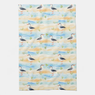 Coastal Sandpiper Shoreline Pattern (7) Tea Towel