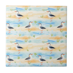 Coastal Sandpiper Shoreline Pattern (7) Tile