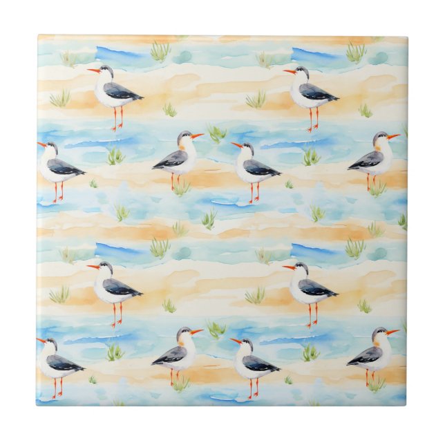 Coastal Sandpiper Shoreline Pattern (7) Tile (Front)