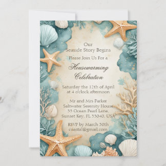 Coastal Sandy Beach Seashells Housewarming Party Invitation