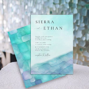 Coastal Sea Glass 2 Teal Lavender Elegant Wedding Invitation