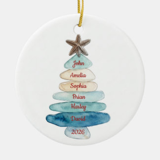 Coastal Sea Glass Tree Custom Family Ornament