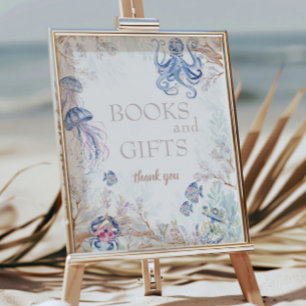 Coastal Sea Life Baby Shower Books and Gifts Poster