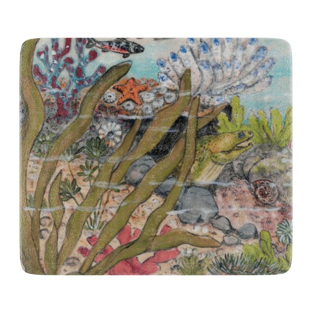 Coastal Sea Life Eel Fish Coral Marine Colourful Cutting Board (Front)