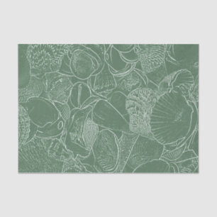 Coastal Sea Shell Beach Green White Decoupage Tissue Paper