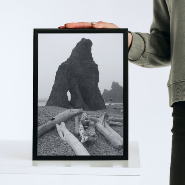 Coastal Sea Stacks Black and White Photo Print (In Situ Framed)