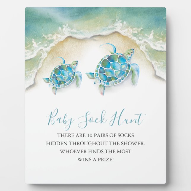 Coastal Sea Turtle Baby Shower Games Sign Plaque (Front)