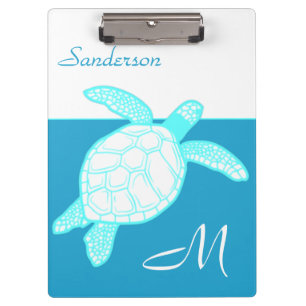 Coastal Sea Turtle Blue Teal White Clipboard