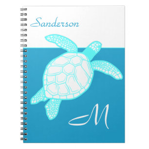Coastal Sea Turtle  Blue Teal White  Notebook