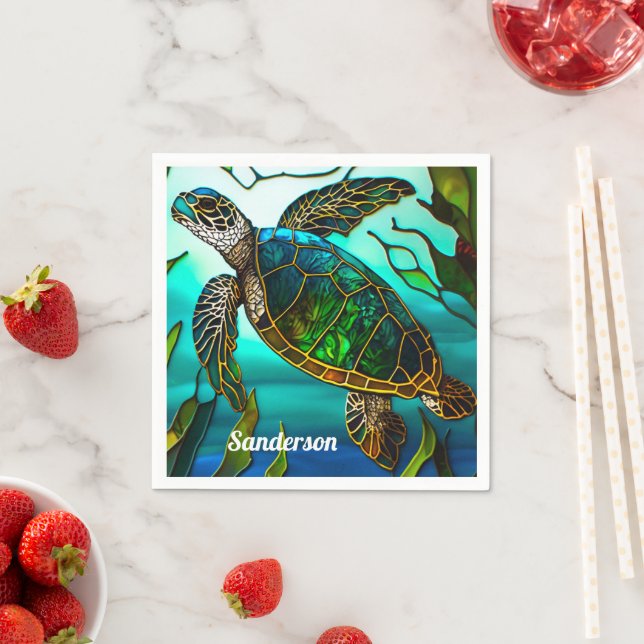  Coastal Sea Turtle Tropical Teal Blue Green  Napkin (Insitu)