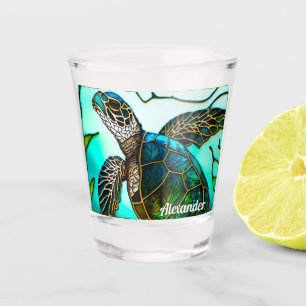 Coastal Sea Turtle Tropical Teal Blue Green Shot Glass