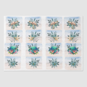 Coastal Sea Turtles Flowers Seashells Decoupage Tissue Paper