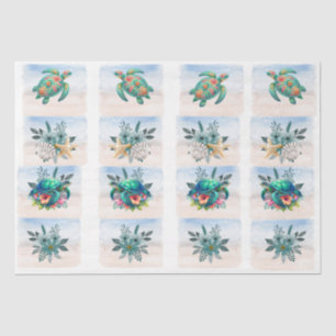 Coastal Sea Turtles Flowers Seashells Decoupage  Tissue Paper