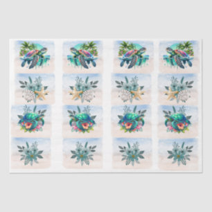 Coastal Sea Turtles Flowers Seashells Decoupage  Tissue Paper