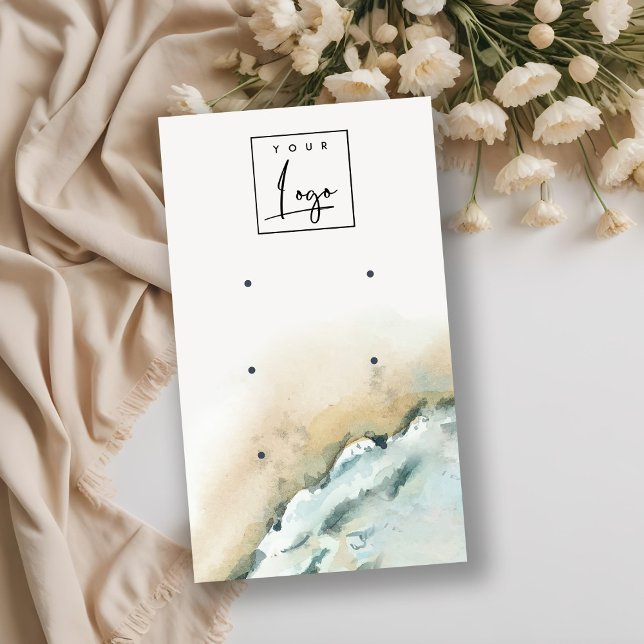 Coastal Sea Waves Sand Beach 3 Earring Display Business Card (Creator Uploaded)