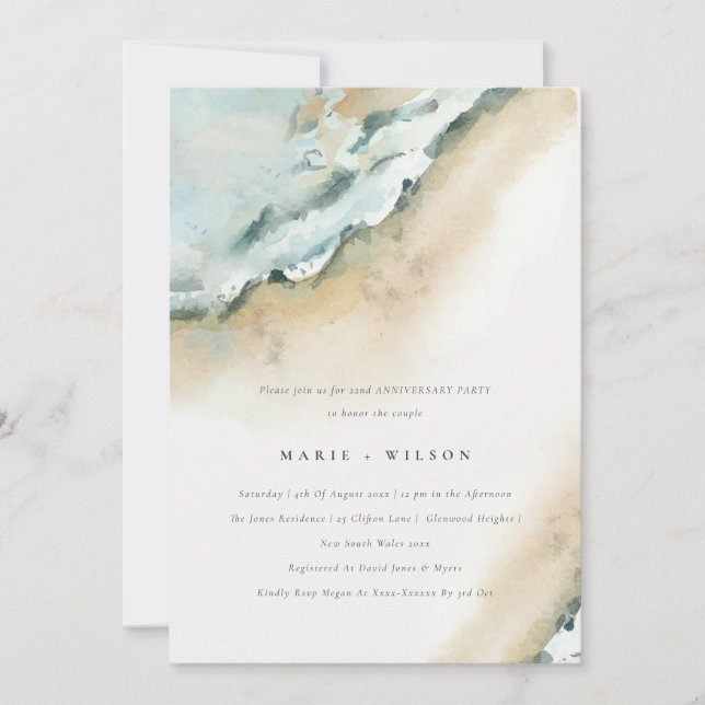 Coastal Sea Waves Sand Beach Any Year Anniversary Invitation (Front)