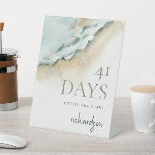 Coastal Sea Waves Sand Beach Days Until Mrs. Pedestal Sign