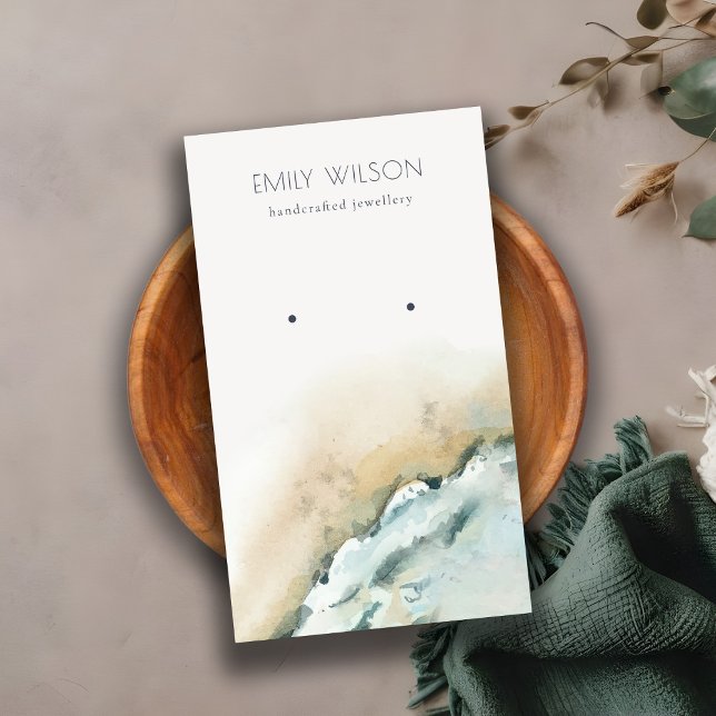 Coastal Sea Waves Sand Beach Earring Display Business Card (Creator Uploaded)