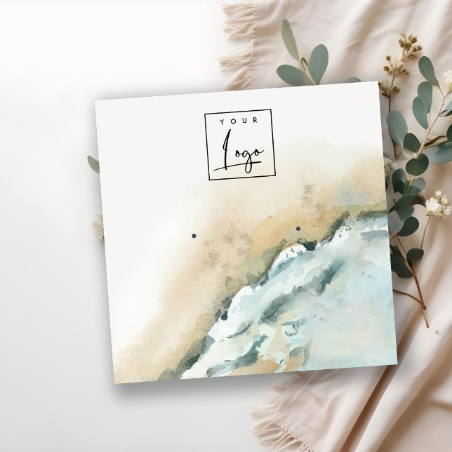 Coastal Sea Waves Sand Beach Earring Display Square Business Card (Creator Uploaded)