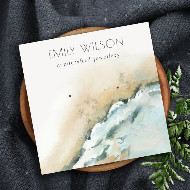 Coastal Sea Waves Sand Beach Earring Display Square Business Card (Creator Uploaded)