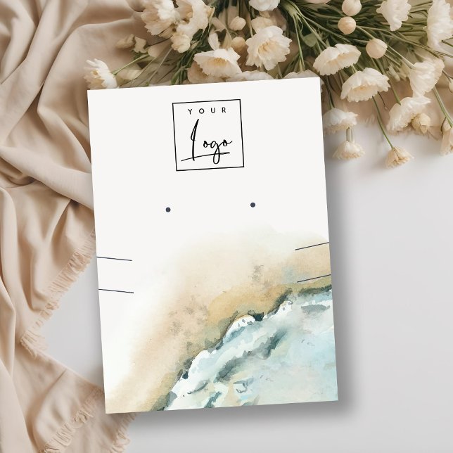 Coastal Sea Waves Sand Beach Earring Necklace Business Card (Creator Uploaded)
