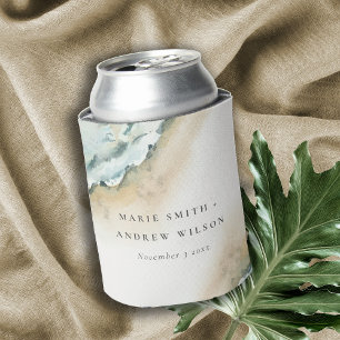 Coastal Sea Waves Sand Beach Nautical Wedding Can Cooler
