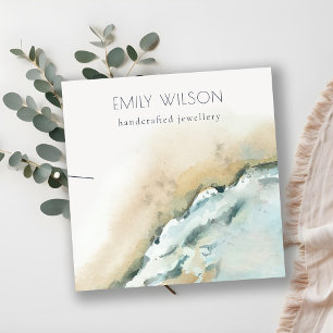 Coastal Sea Waves Sand Beach Necklace Display Square Business Card